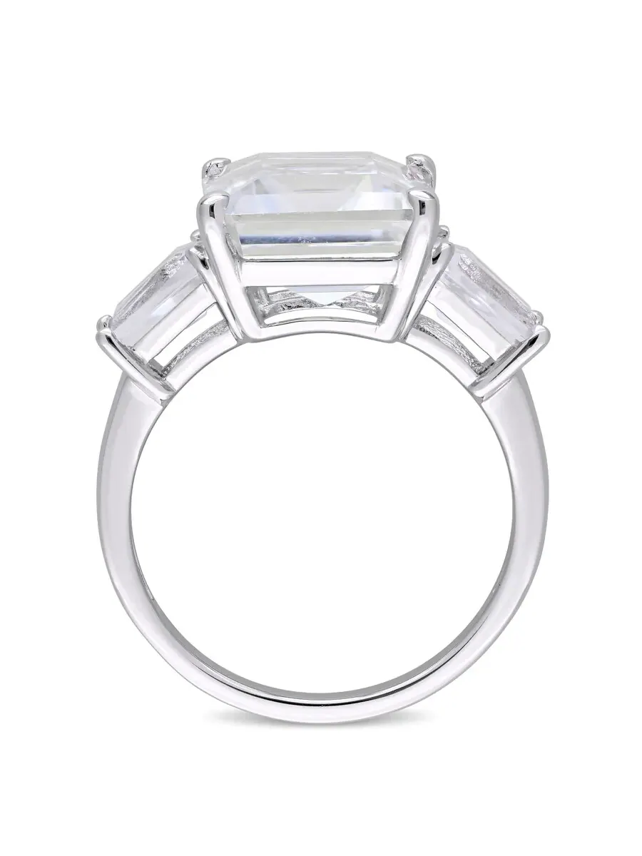 Кольцо Amour 8 7/8 CT TGW с изумрудом и овалами белого топаза 3-камня из серебра 925 пробы — изображение 2 из 4