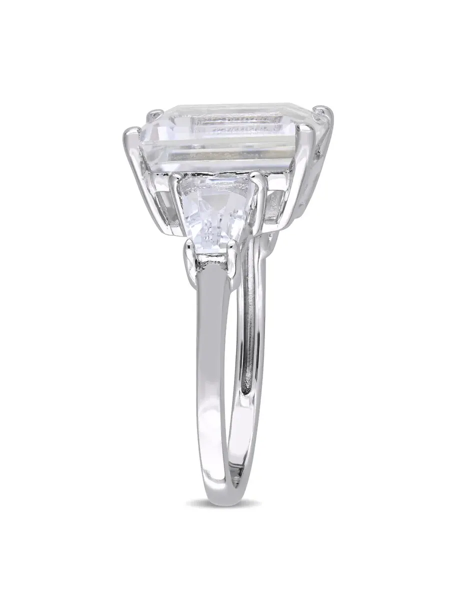 Кольцо Amour 8 7/8 CT TGW с изумрудом и овалами белого топаза 3-камня из серебра 925 пробы — изображение 3 из 4