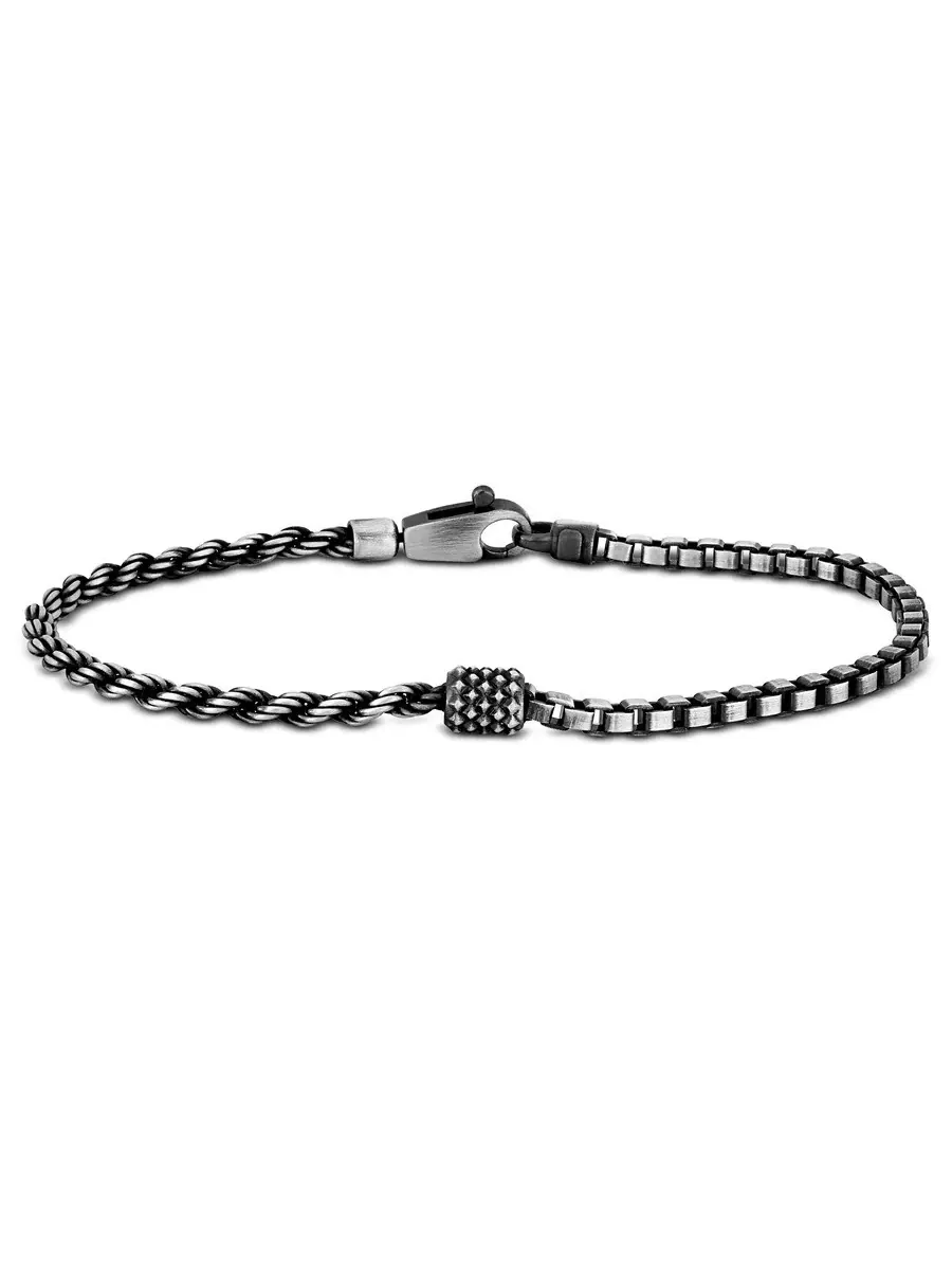 Браслет Amour Half Rope & Half Box из оксидированного серебра 925 пробы, 9 дюймов — изображение 1 из 3, оттенок белый