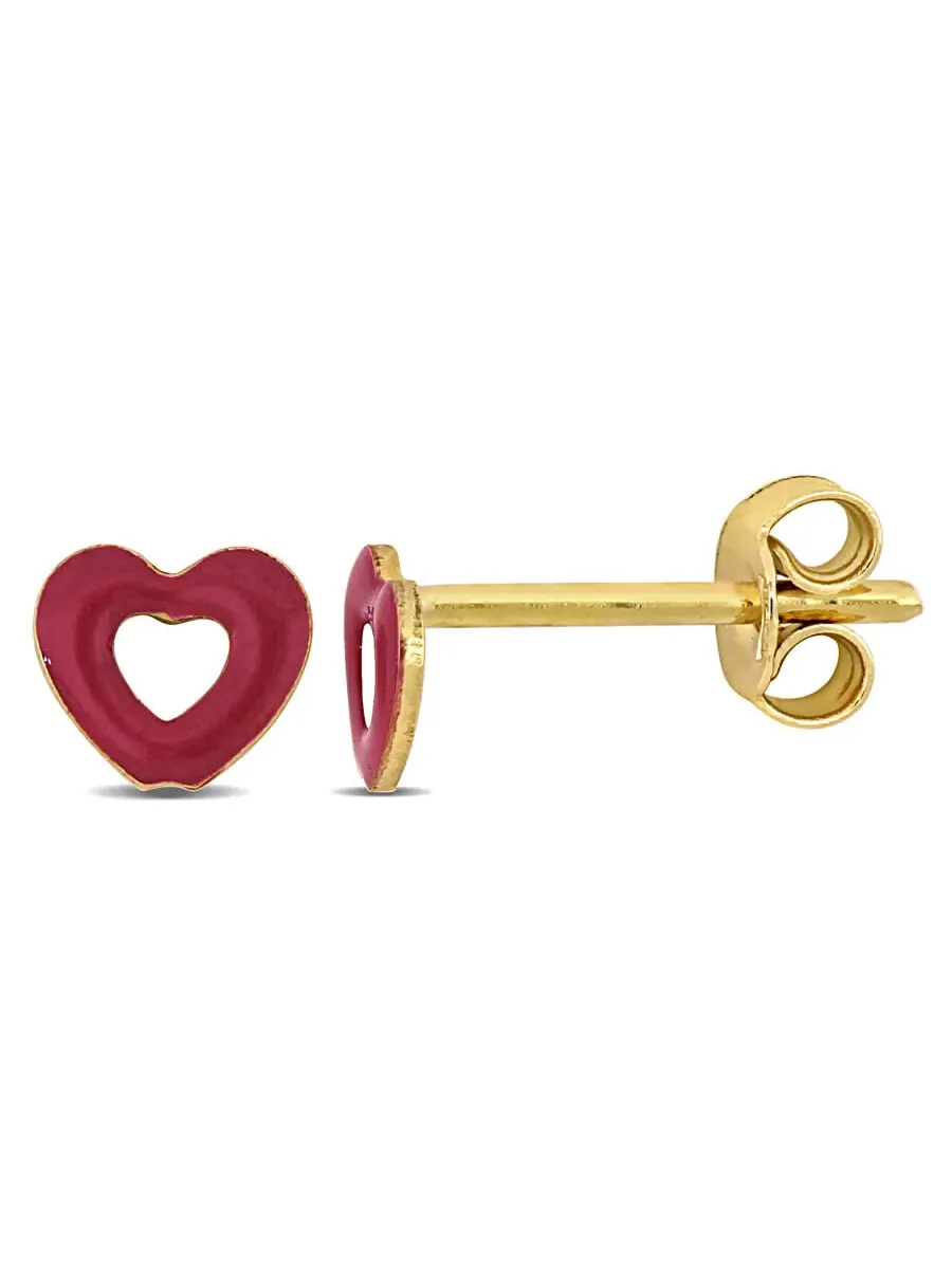 Серьги-гвоздики Amour с эмалью в форме сердца из 14-каратного желтого золота — изображение 1 из 5, оттенок желтый