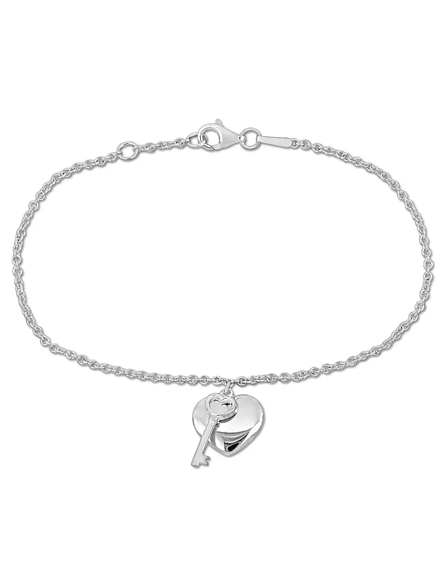 Браслет-талисман Amour Heart & Key с застежкой-лобстер из стерлингового серебра - 6,5+0,5 — изображение 1 из 3, оттенок белый
