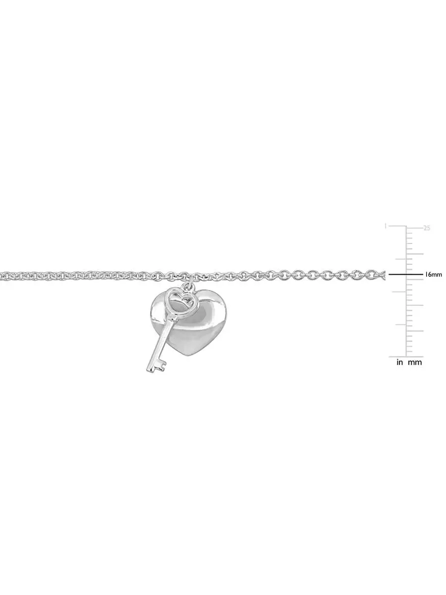 Браслет-талисман Amour Heart & Key с застежкой-лобстер из стерлингового серебра - 6,5+0,5 — изображение 3 из 3, оттенок белый