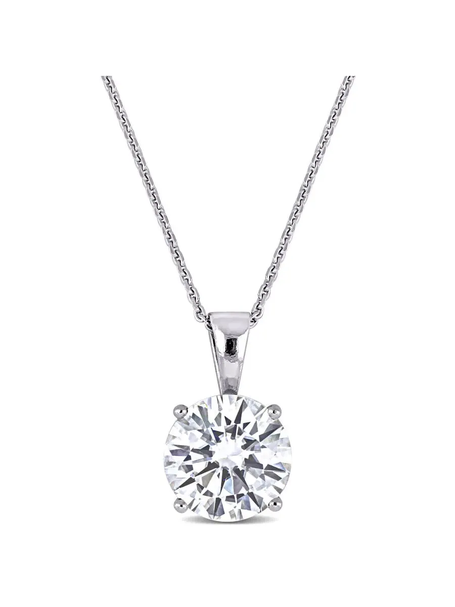 Подвеска с одинарным муассанитом AMOUR 2 CT DEW, созданная с цепочкой, из белого золота 14 карат — изображение 1 из 3
