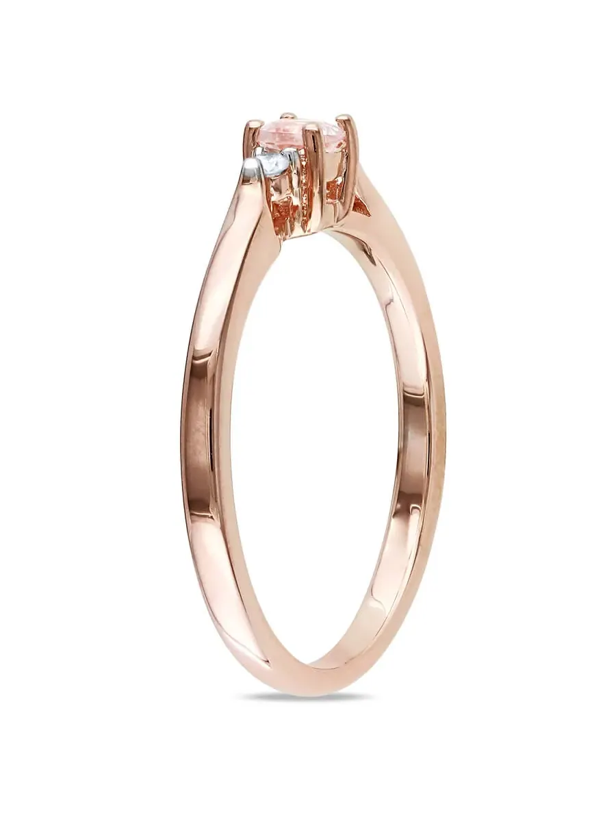 Кольцо Amour Pink Silver с 3 камнями: бриллиант 0,04 карат общий вес и морганит 1/6 карат общий вес — изображение 2 из 3