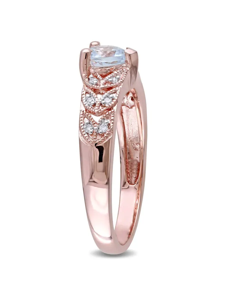 Кольцо Amour Pink Silver с бриллиантом 0,05 карат и аквамарином в форме сердца 1/3 карат общего веса — изображение 2 из 5
