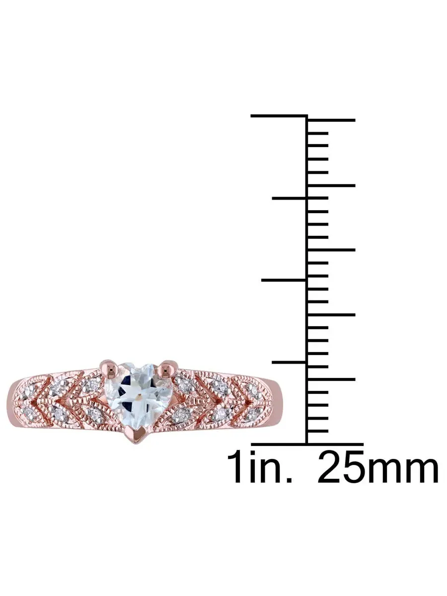 Кольцо Amour Pink Silver с бриллиантом 0,05 карат и аквамарином в форме сердца 1/3 карат общего веса — изображение 3 из 5