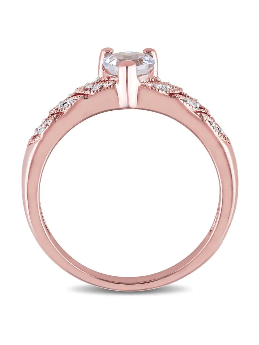 Кольцо Amour Pink Silver с бриллиантом 0,05 карат и аквамарином в форме сердца 1/3 карат общего веса — изображение 4 из 5