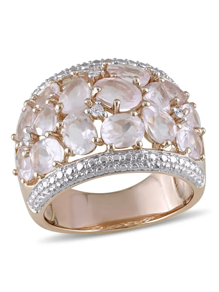Кольцо модное Amour Pink Silver с бриллиантом 0,07 карат общего веса и розовым кварцем 6 карат общего веса, оттенок розовый