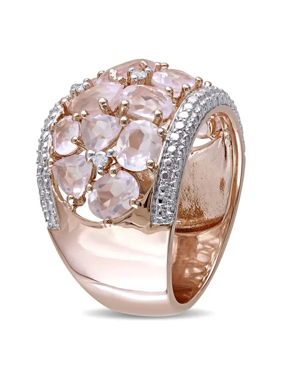 Кольцо модное Amour Pink Silver с бриллиантом 0,07 карат общего веса и розовым кварцем 6 карат общего веса, оттенок розовый
