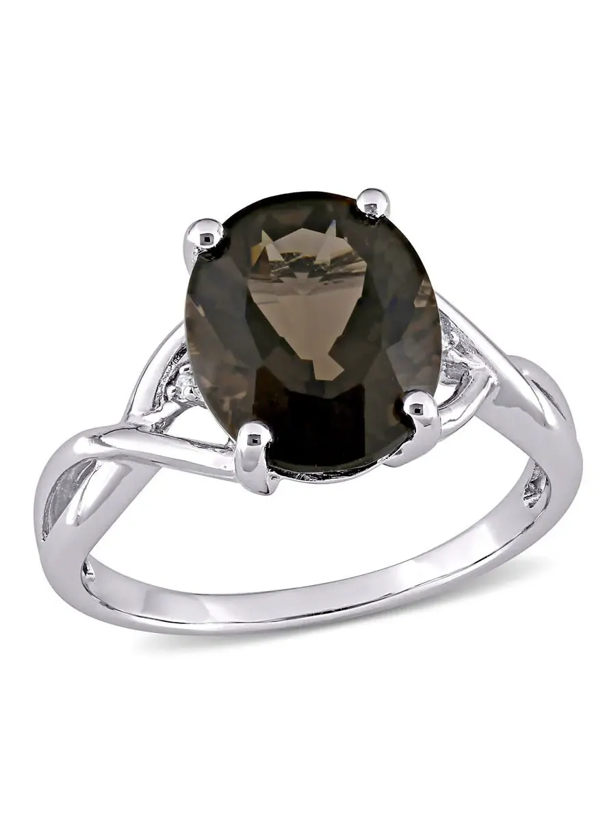 Кольцо модное Amour Silver с бриллиантом 0,01 карат TW и дымчатым кварцем 3 3/4 карат TGW — изображение 1 из 5