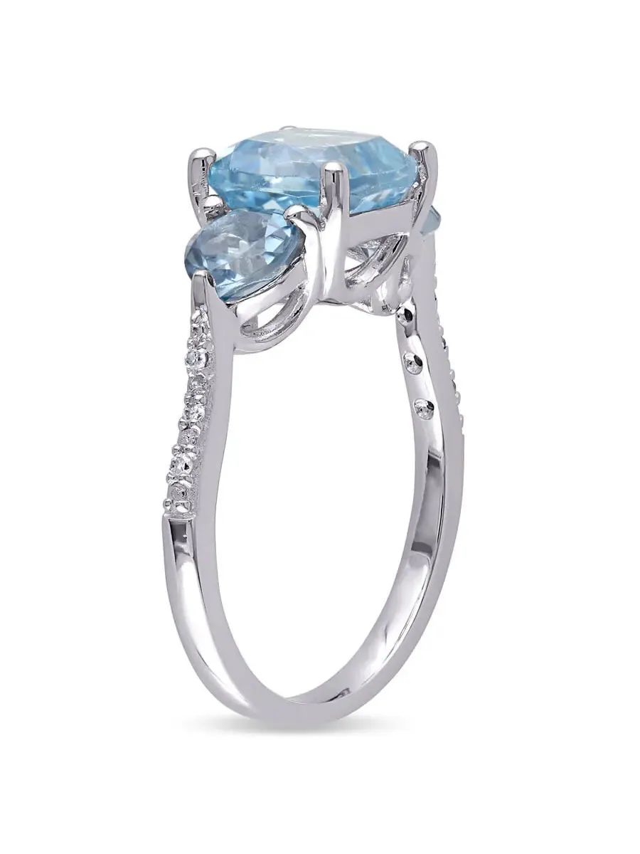 Amour Silver 0,03 кт бриллиант TW и 3 1/2 кт TGW голубой топаз - небесно-голубой топаз - модное кольцо Лондона, оттенок синий
