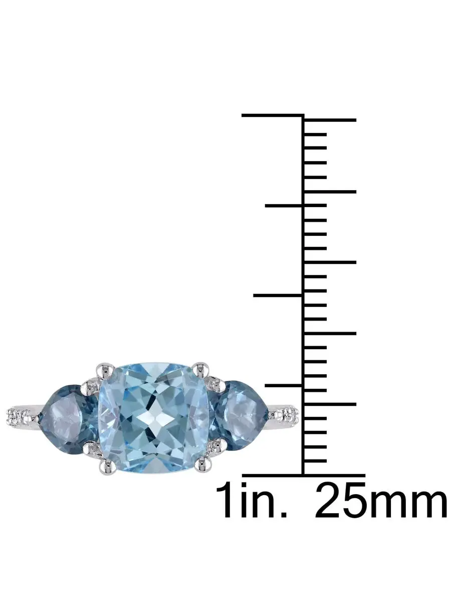 Amour Silver 0,03 кт бриллиант TW и 3 1/2 кт TGW голубой топаз - небесно-голубой топаз - модное кольцо Лондона, оттенок синий