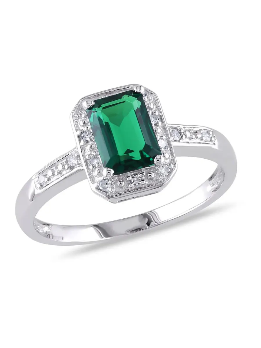 Женское модное кольцо Amour Silver с бриллиантом 0,06 карат и созданным изумрудом 7/8 карат общего веса — изображение 1 из 5