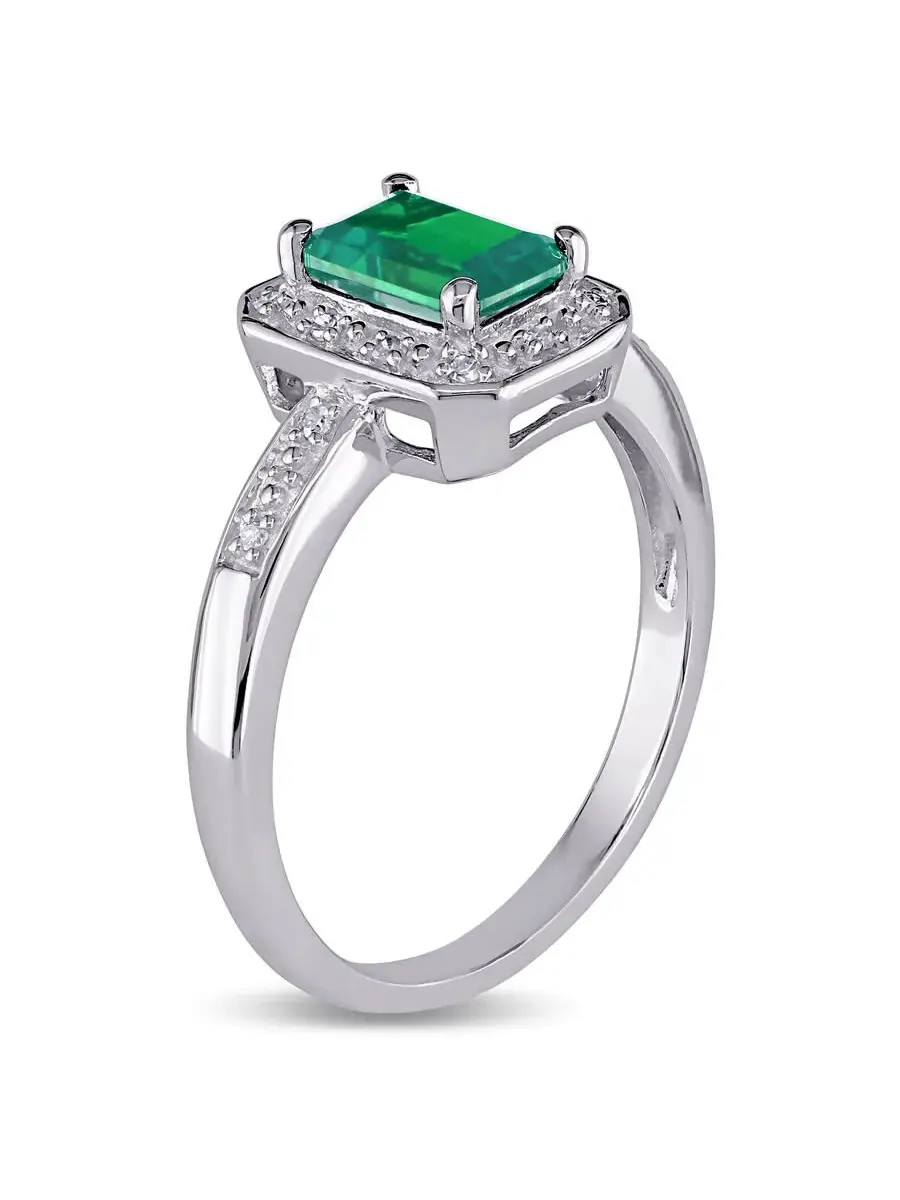 Женское модное кольцо Amour Silver с бриллиантом 0,06 карат и созданным изумрудом 7/8 карат общего веса — изображение 2 из 5