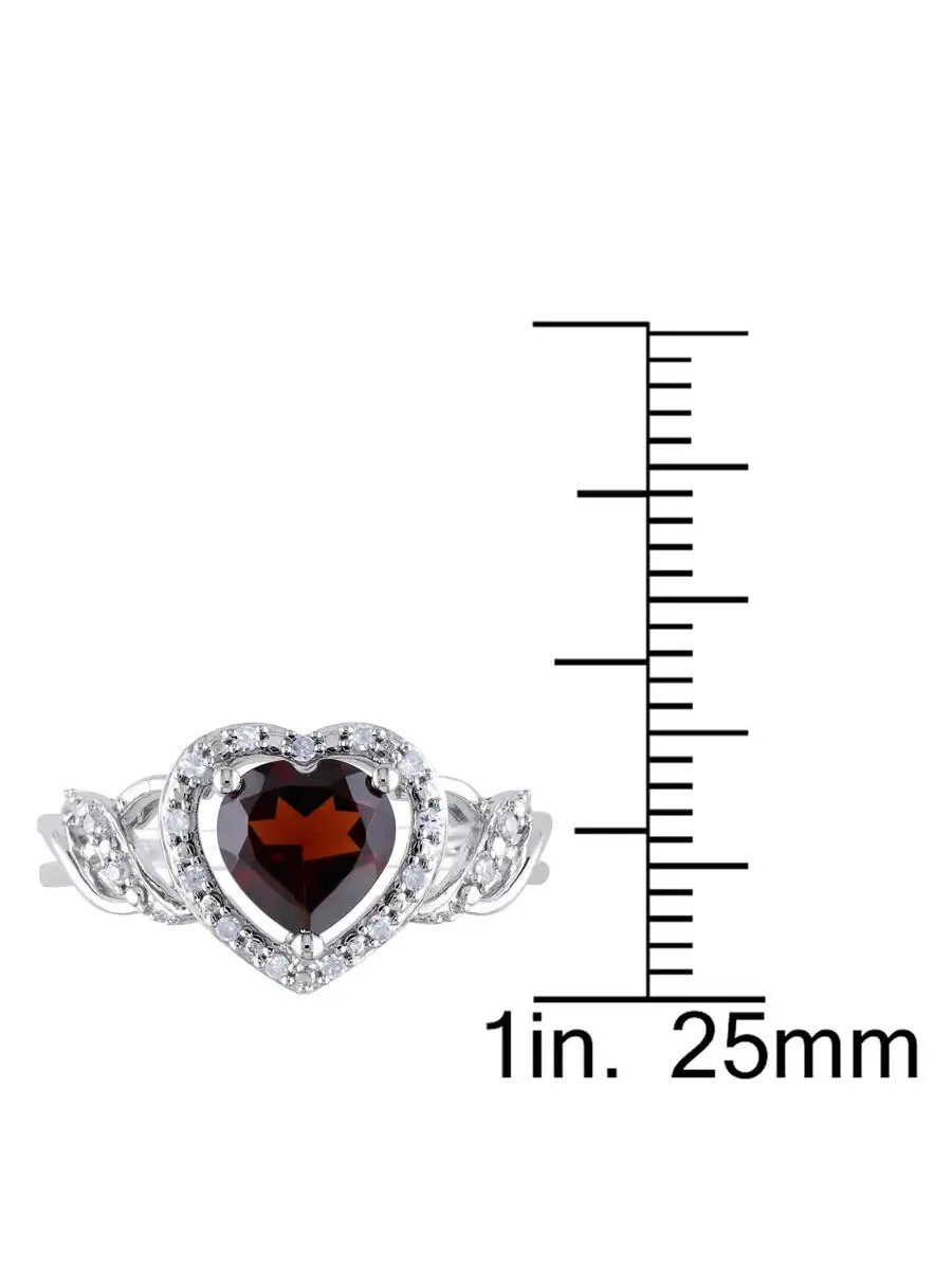 Кольцо Amour Silver с бриллиантом 1/10 карат общего веса и гранатом 1 3/8 карат общего веса, модное — изображение 3 из 4