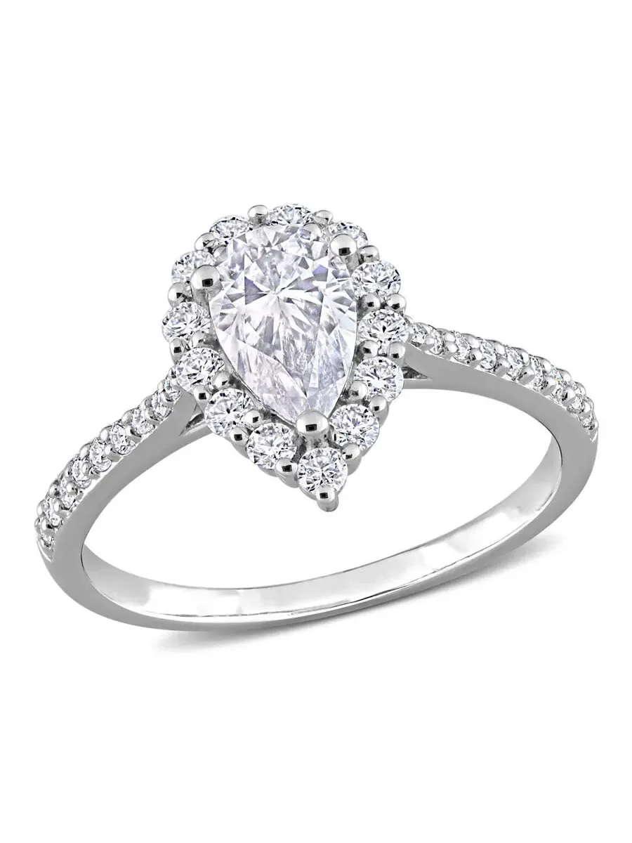 Серебряное кольцо Amour с искусственным белым муассанитом DEW, 1 3/8 карата, с ореолом из бриллиантов — изображение 1 из 5