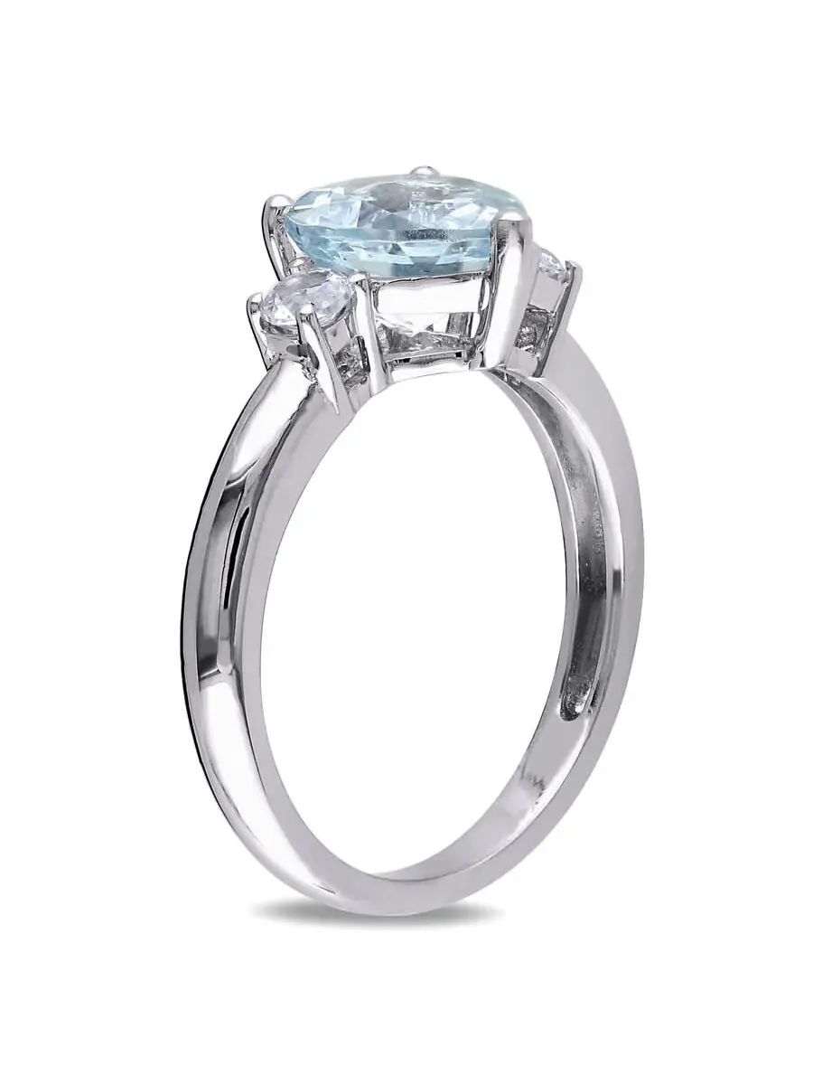 Кольцо Amour Silver с сердцем из аквамарина 1 4/5 CT TGW и искусственного белого сапфира — изображение 2 из 4, оттенок синий