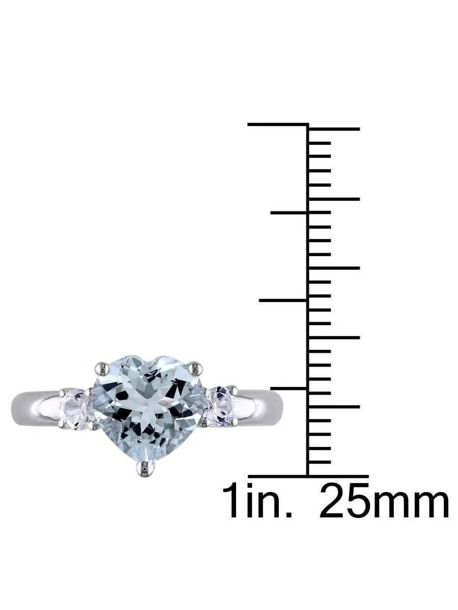 Кольцо Amour Silver с сердцем из аквамарина 1 4/5 CT TGW и искусственного белого сапфира — изображение 3 из 4, оттенок синий