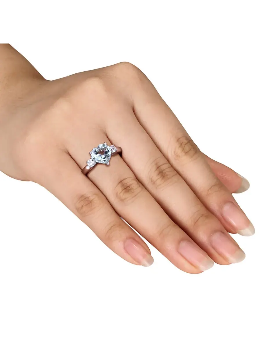 Кольцо Amour Silver с сердцем из аквамарина 1 4/5 CT TGW и искусственного белого сапфира — изображение 4 из 4, оттенок синий