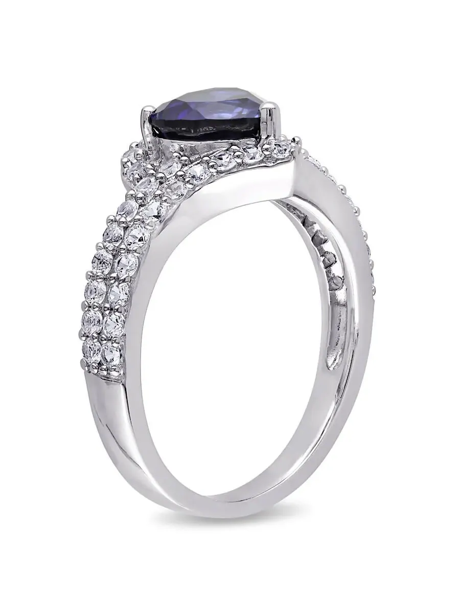 Кольцо Amour Sterling Silver с сердцем и гало из созданных белого и синего сапфиров 2 3/4 CT TGW — изображение 2 из 4