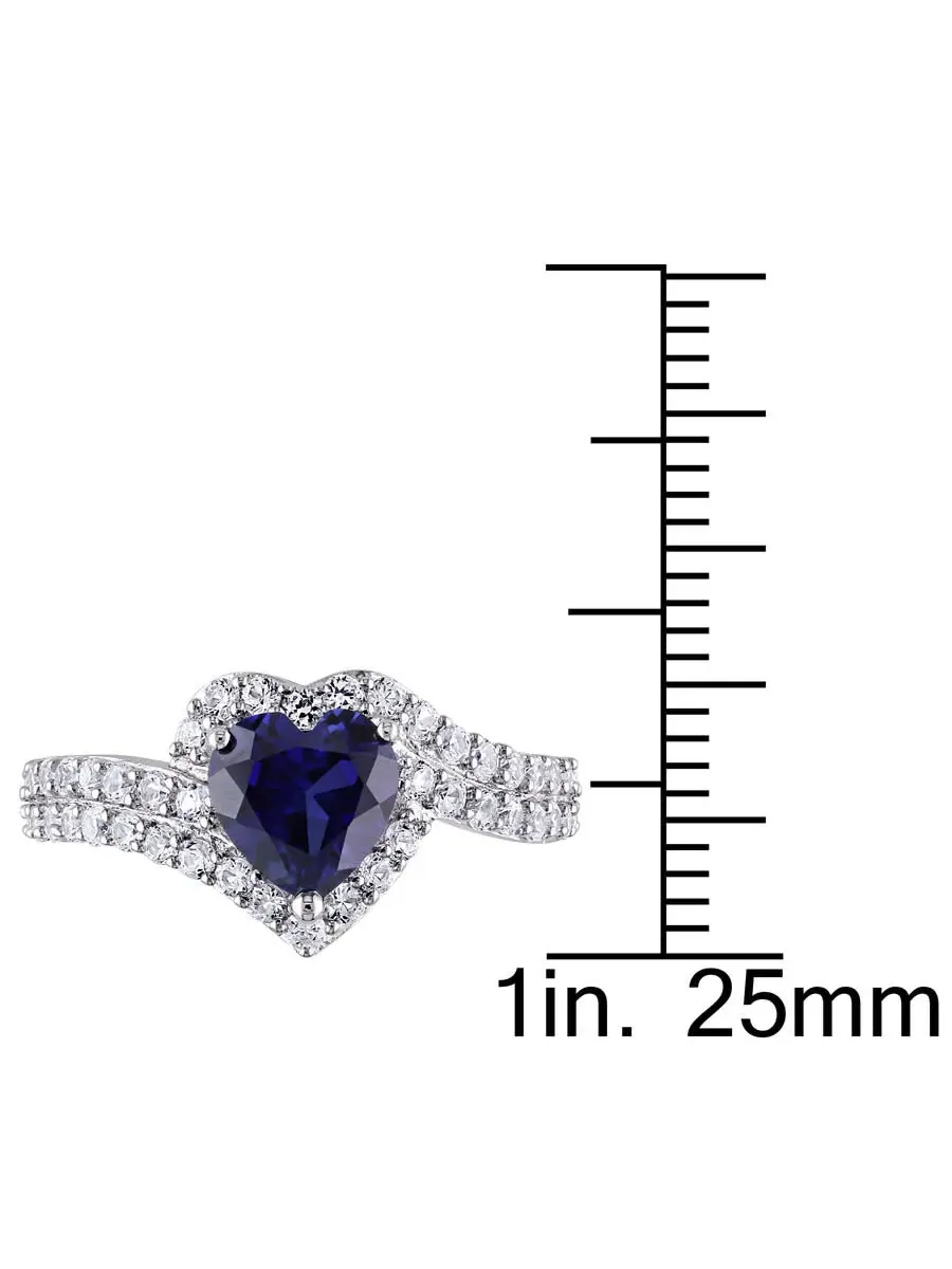 Кольцо Amour Sterling Silver с сердцем и гало из созданных белого и синего сапфиров 2 3/4 CT TGW — изображение 3 из 4