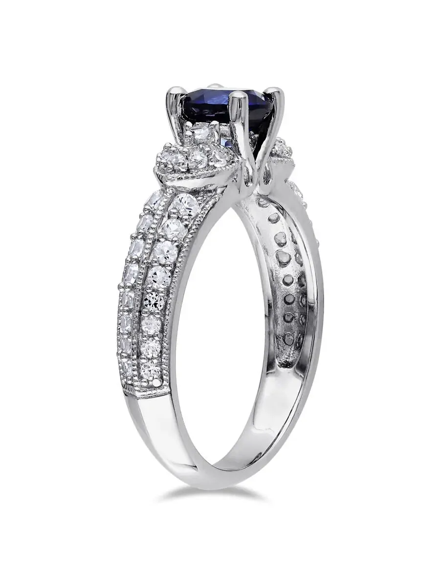 Кольцо Amour Silver с синим сапфиром 1,67 карат (TGW), созданным синим сапфиром и созданным белым сапфиром, оттенок синий