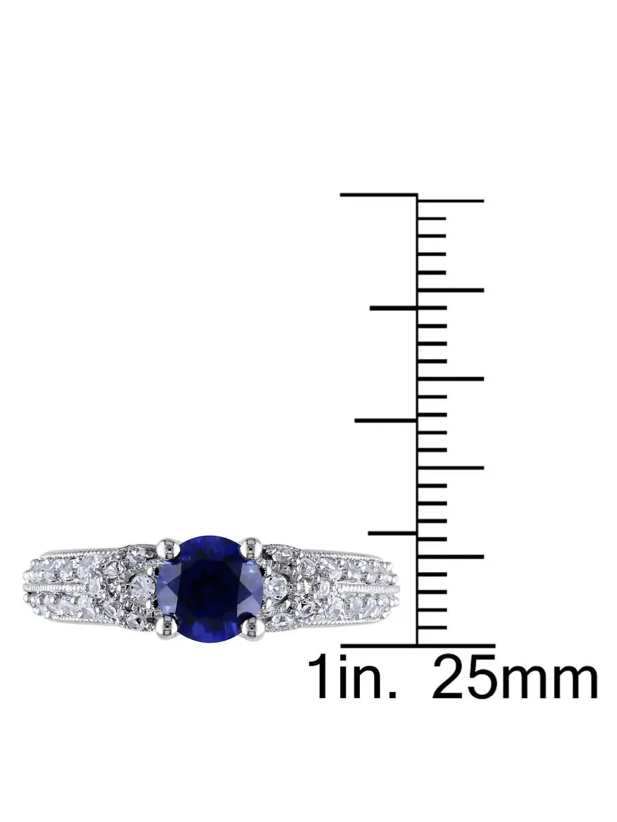 Кольцо Amour Silver с синим сапфиром 1,67 карат (TGW), созданным синим сапфиром и созданным белым сапфиром, оттенок синий