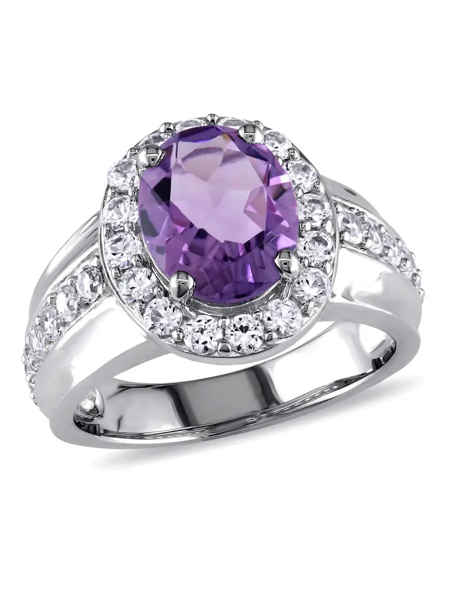 Модное кольцо Amour Silver 3 3/4 CT TGW с аметистом и созданным белым сапфиром — изображение 1 из 4, оттенок фиолетовый