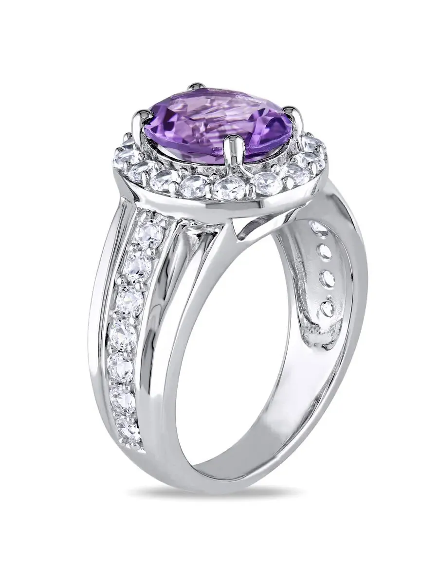 Модное кольцо Amour Silver 3 3/4 CT TGW с аметистом и созданным белым сапфиром — изображение 2 из 4, оттенок фиолетовый