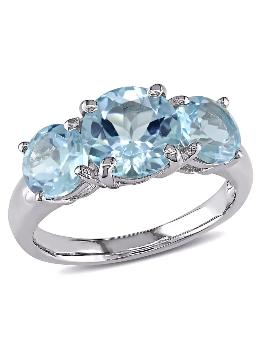 Кольцо Amour Silver 4 3/8 CT TGW с голубым топазом - Sky с тремя камнями — изображение 1 из 5, оттенок синий