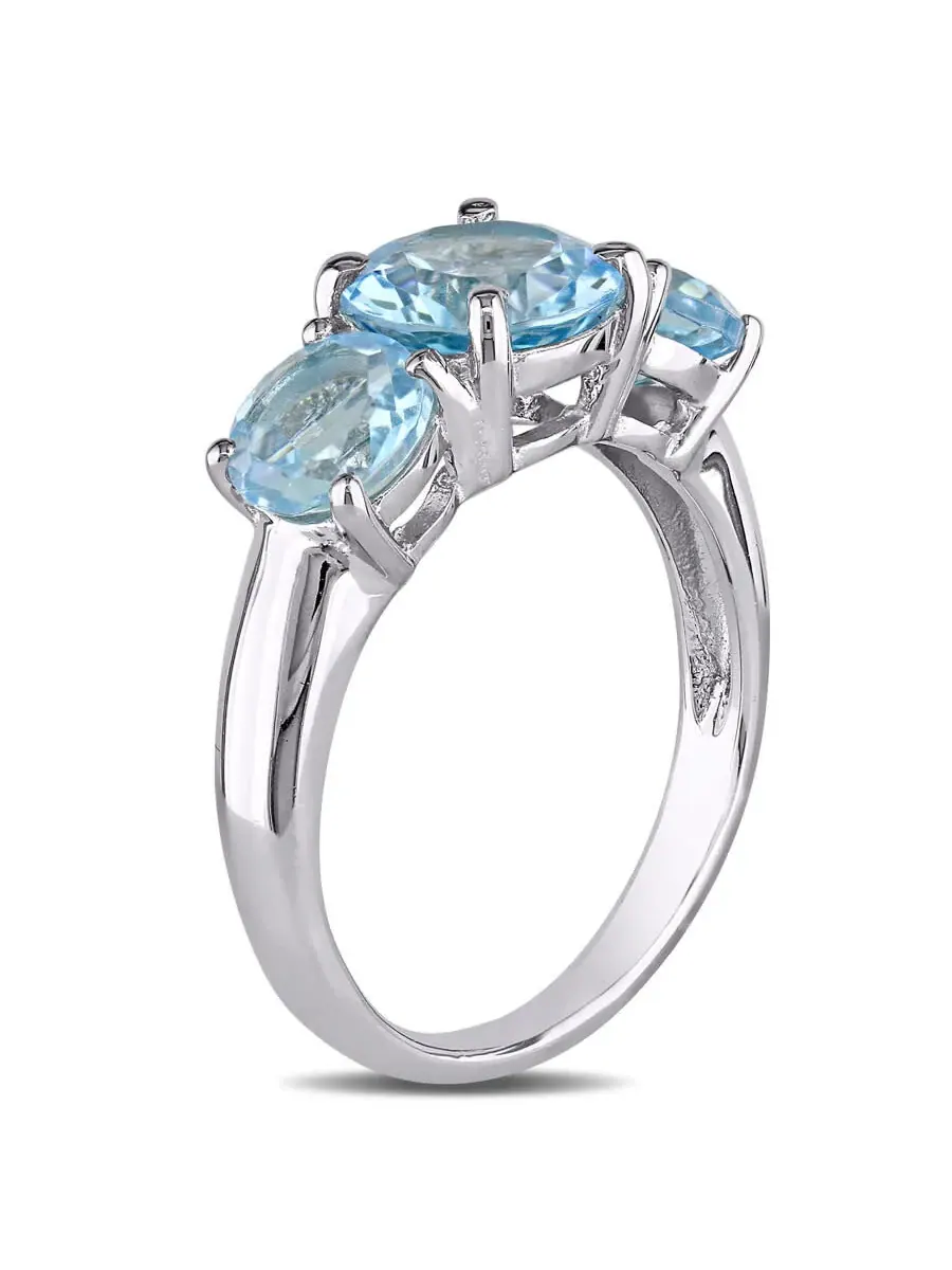 Кольцо Amour Silver 4 3/8 CT TGW с голубым топазом - Sky с тремя камнями — изображение 2 из 5, оттенок синий