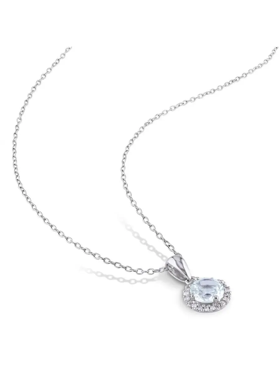 Подвеска AMOUR с алмазом 1/10 CT TW и аквамарином в оправе «гало» с цепочкой из стерлингового серебра — изображение 2 из 4