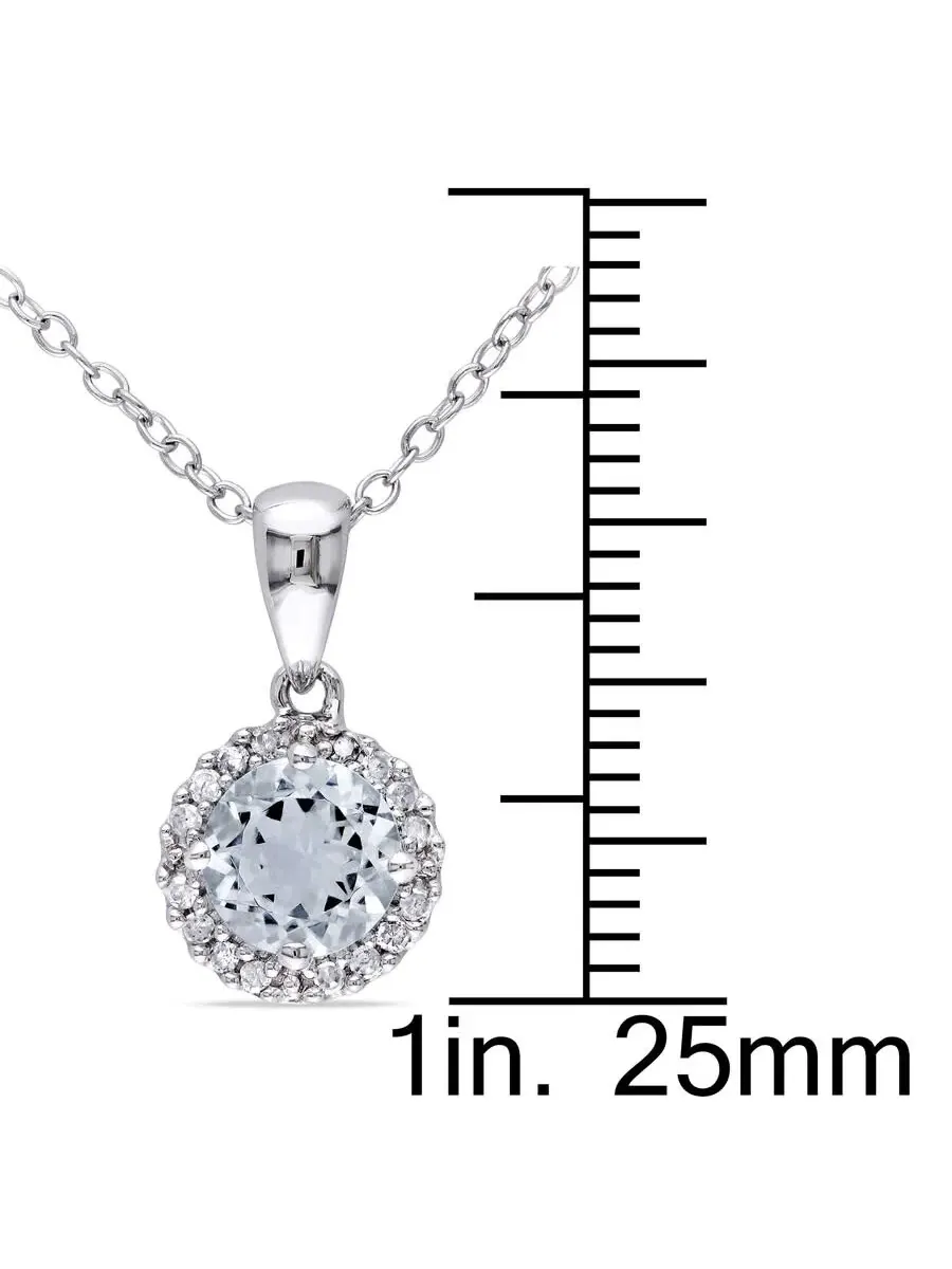Подвеска AMOUR с алмазом 1/10 CT TW и аквамарином в оправе «гало» с цепочкой из стерлингового серебра — изображение 3 из 4