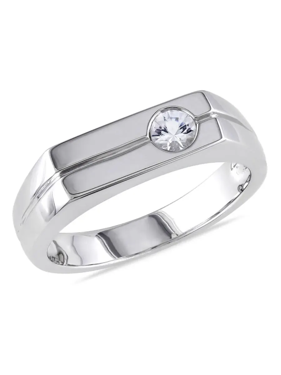 Мужское кольцо Amour из стерлингового серебра с белым сапфиром 1/3 CT TGW — изображение 1 из 4, оттенок белый