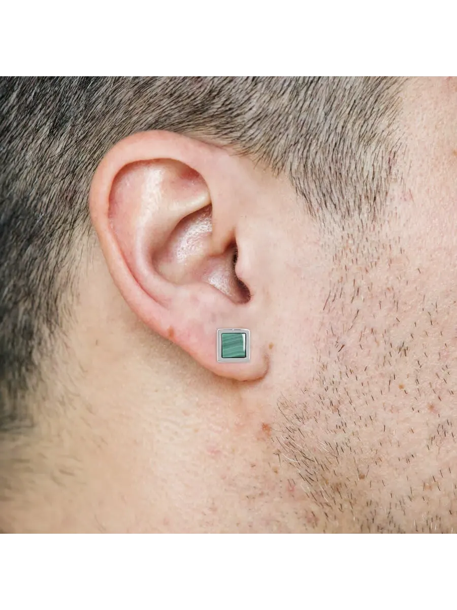 Серьги-гвоздики AMOUR 1 CT TGW с квадратной малахитовой вставкой из стерлингового серебра — изображение 3 из 3