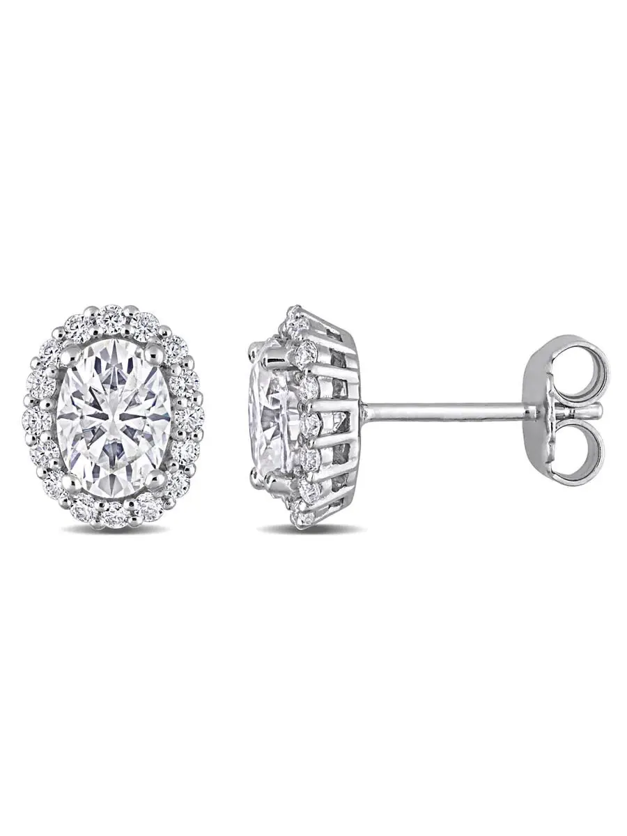 Серьги-гвоздики AMOUR 2 1/3 CT DEW с искусственным муассанитом в оправе из стерлингового серебра — изображение 1 из 4
