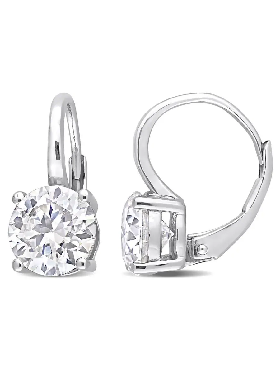 Серьги-стержни с замком Leverback AMOUR 3 1/5 CT DEW с солитером из моллисанита, созданного в серебре 925 пробы