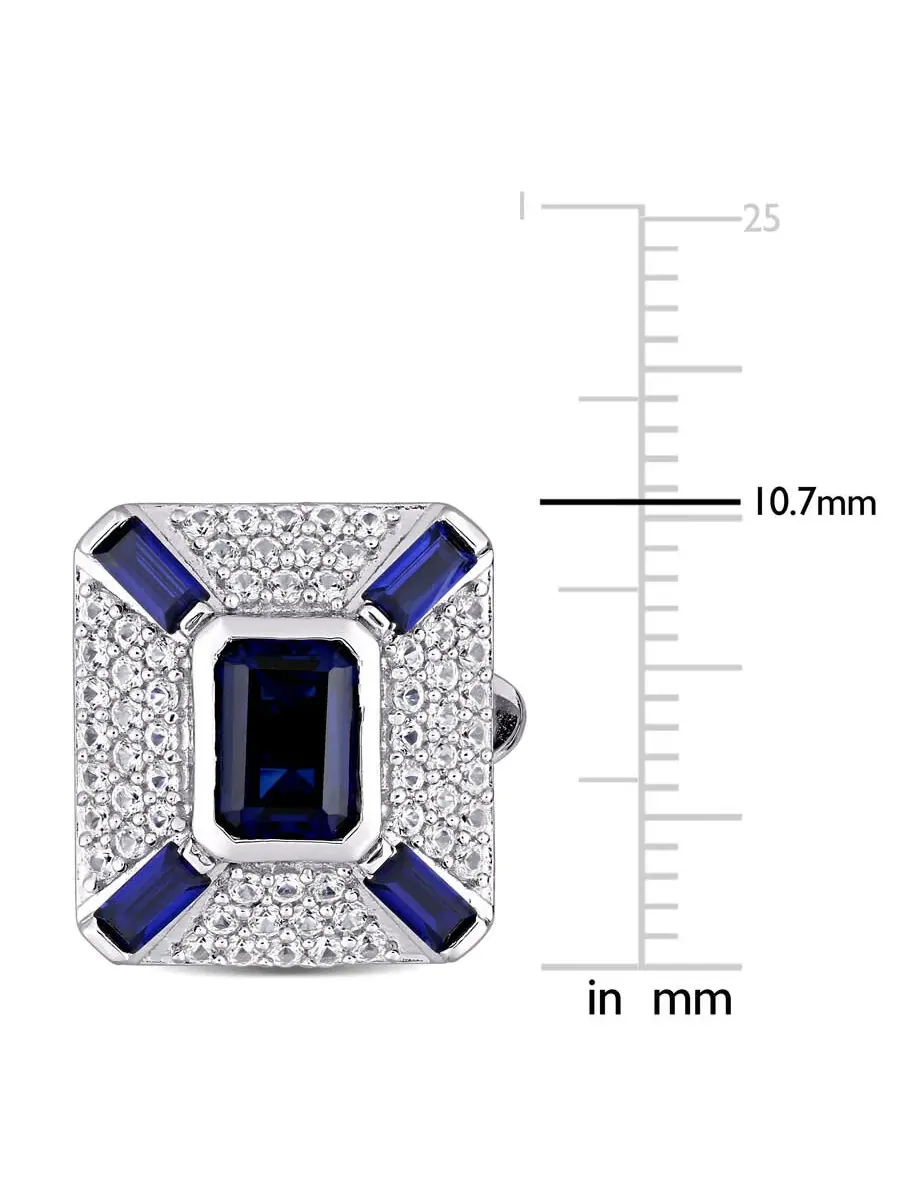 Запонки Amour 5 4/5 Ct Tgw с создаными синими и белыми сапфирами геометрической формы из серебра 925 пробы, оттенок синий
