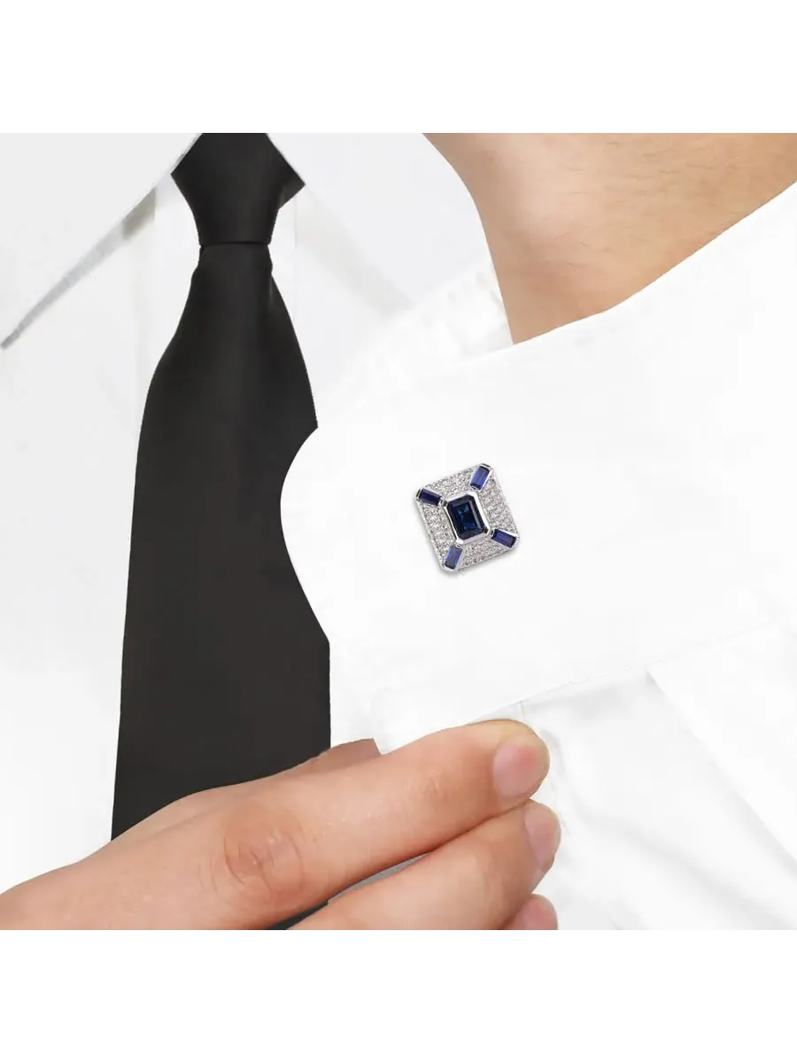 Запонки Amour 5 4/5 Ct Tgw с создаными синими и белыми сапфирами геометрической формы из серебра 925 пробы, оттенок синий