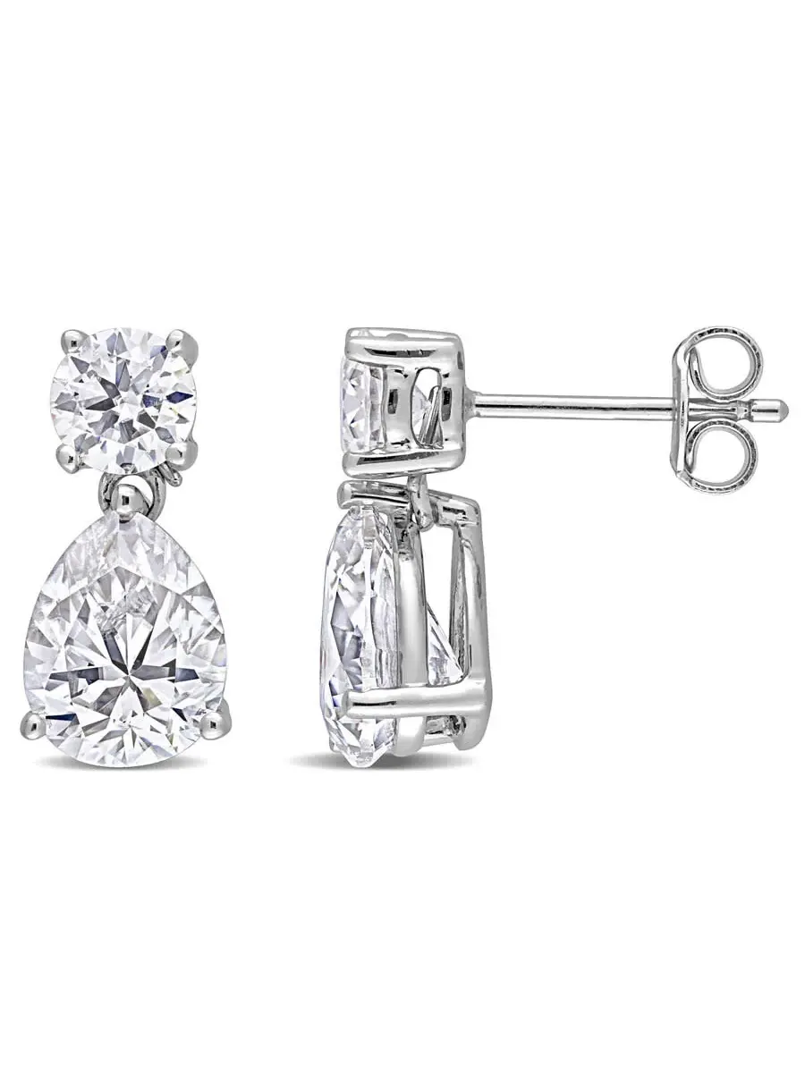 Серьги с двумя камнями AMOUR 5 кт Dew, созданный из мозанита, из стерлингового серебра — изображение 1 из 4, оттенок белый
