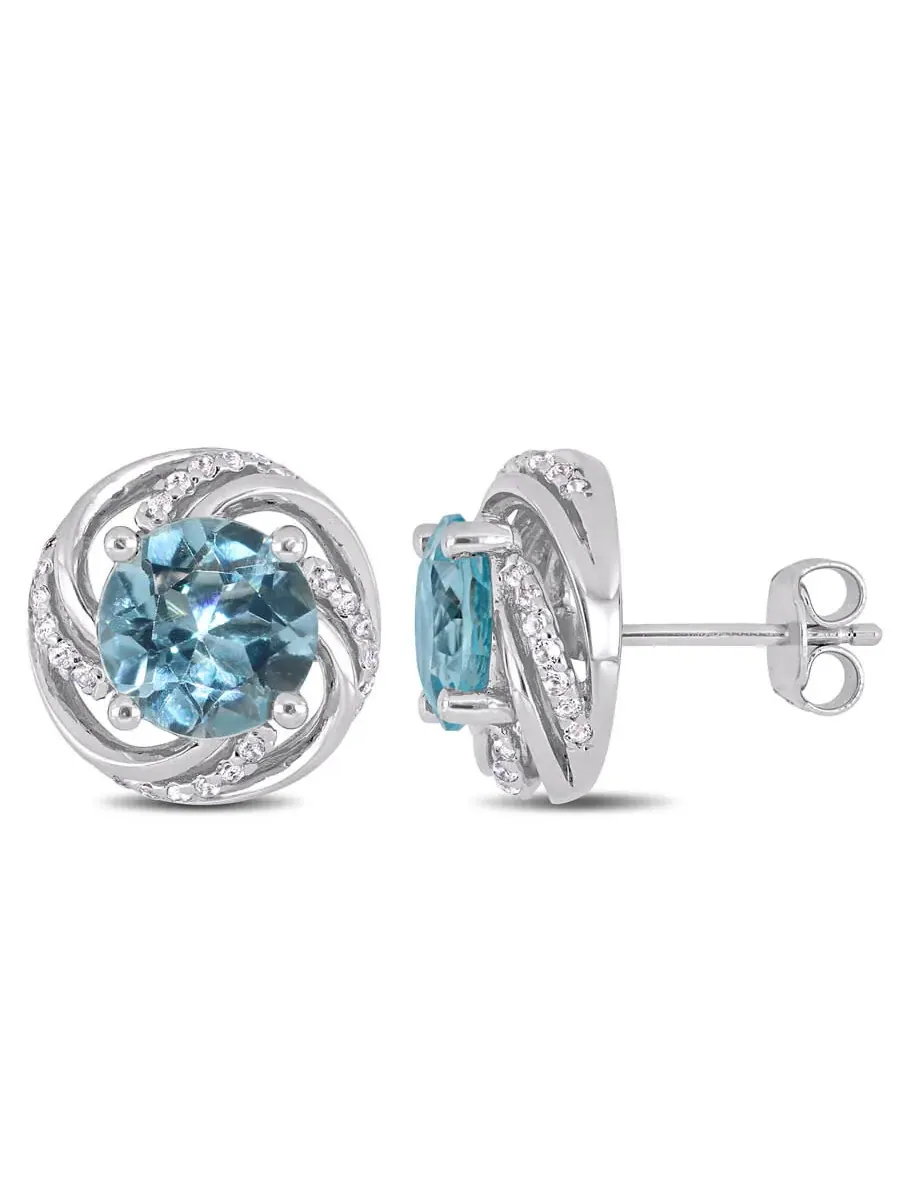 Серьги-гвоздики AMOUR 5 CT TGW из стерлингового серебра с небесно-голубым и белым топазом — изображение 1 из 3, оттенок синий