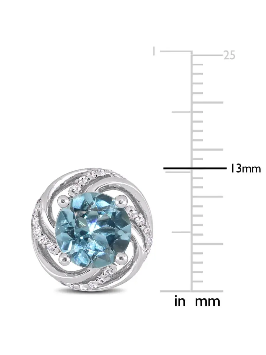 Серьги-гвоздики AMOUR 5 CT TGW из стерлингового серебра с небесно-голубым и белым топазом — изображение 2 из 3, оттенок синий