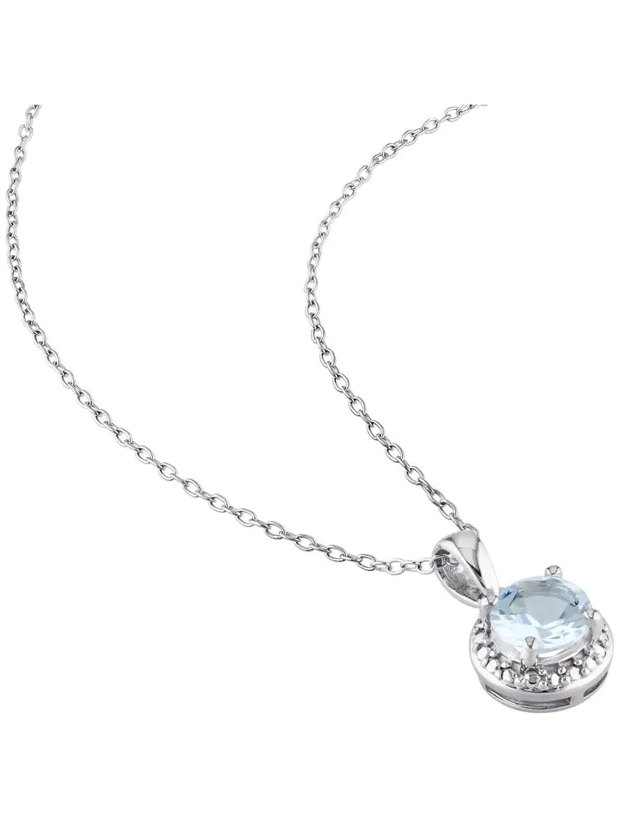 Кулон AMOUR Aquamarine Halo с цепочкой из стерлингового серебра — изображение 2 из 5, оттенок синий