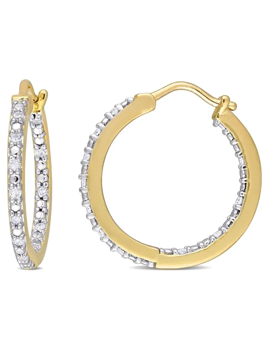 Серьги-кольца AMOUR 1/4 CT TW с бриллиантом внутри и снаружи, из стерлингового серебра с желтым покрытием, оттенок белый