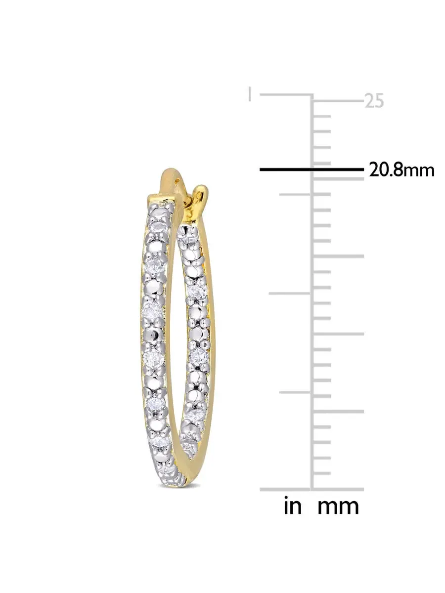 Серьги-кольца AMOUR 1/4 CT TW с бриллиантом внутри и снаружи, из стерлингового серебра с желтым покрытием, оттенок белый