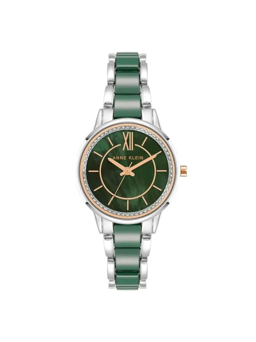 Классические женские часы Anne Klein с зеленым циферблатом AK/3345GNRT — изображение 1 из 1, оттенок серебряный
