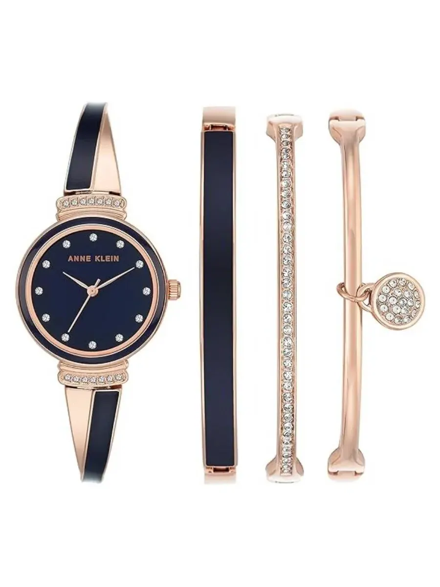 Женские часы и браслет Anne Klein с кварцевым механизмом, темно-синяя циферблат AK-2716NVST — изображение 1 из 2