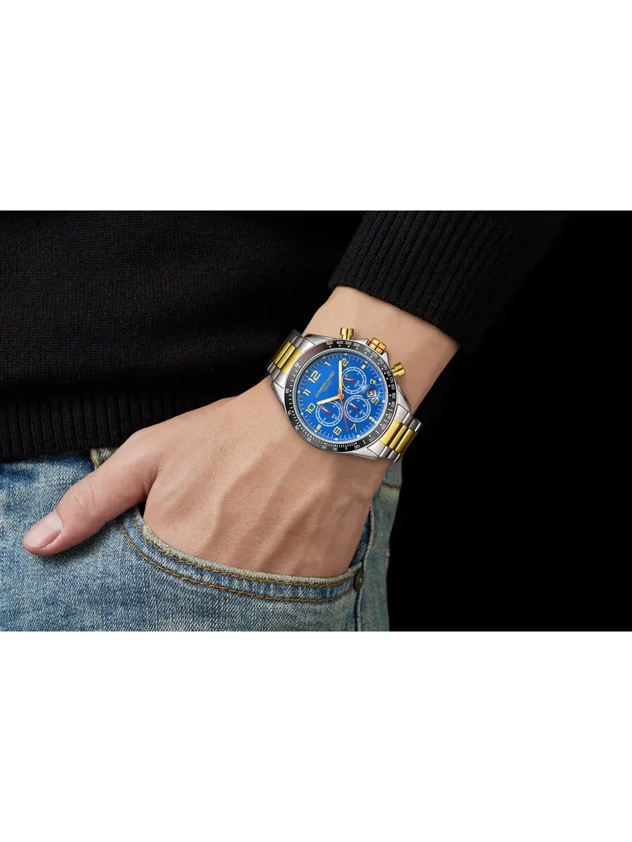 Мужские часы Anthony James Tachymeter Chrono с синим циферблатом AJ092 — изображение 4 из 4, оттенок черный