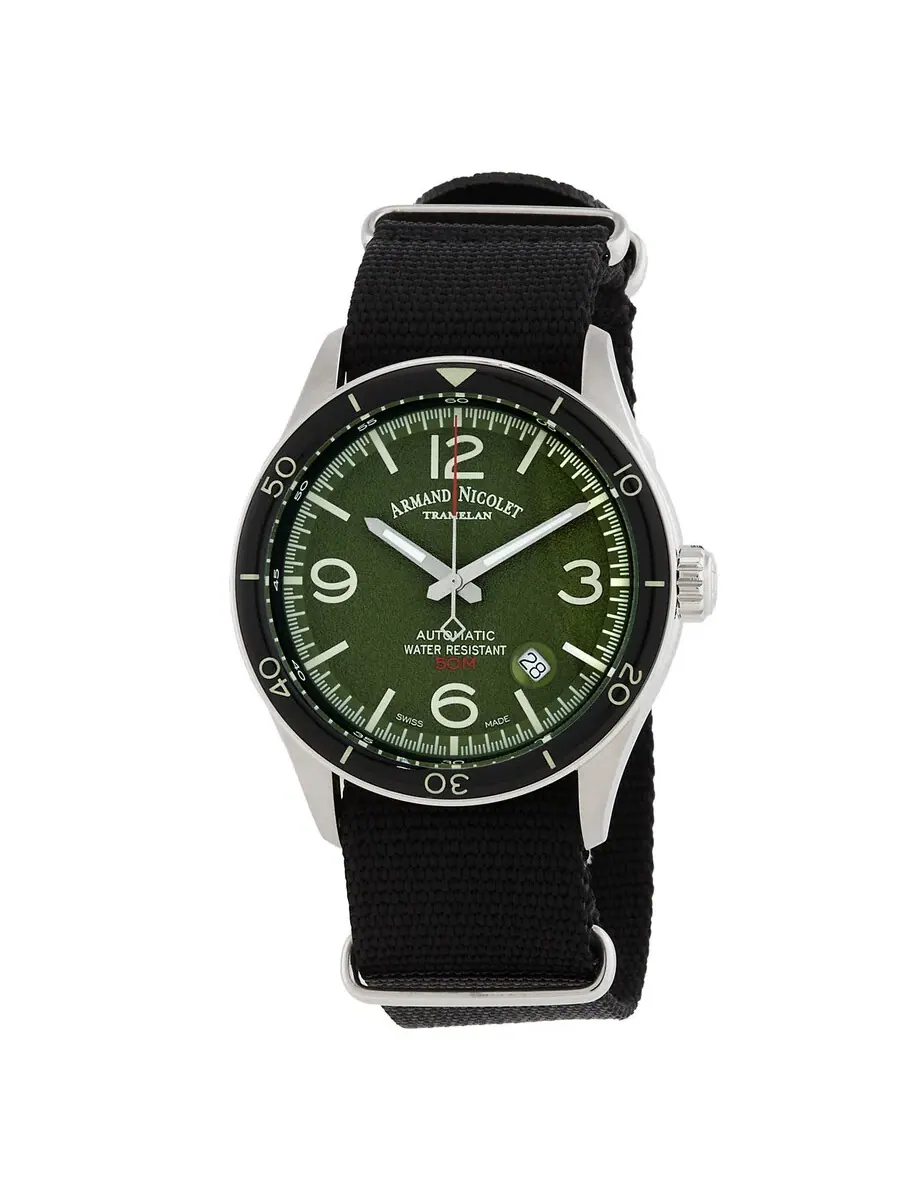 Мужские часы Armand Nicolet M2H Automatic с зеленым циферблатом A740HNA-VR-BN22481AANN — изображение 1 из 3, оттенок черный