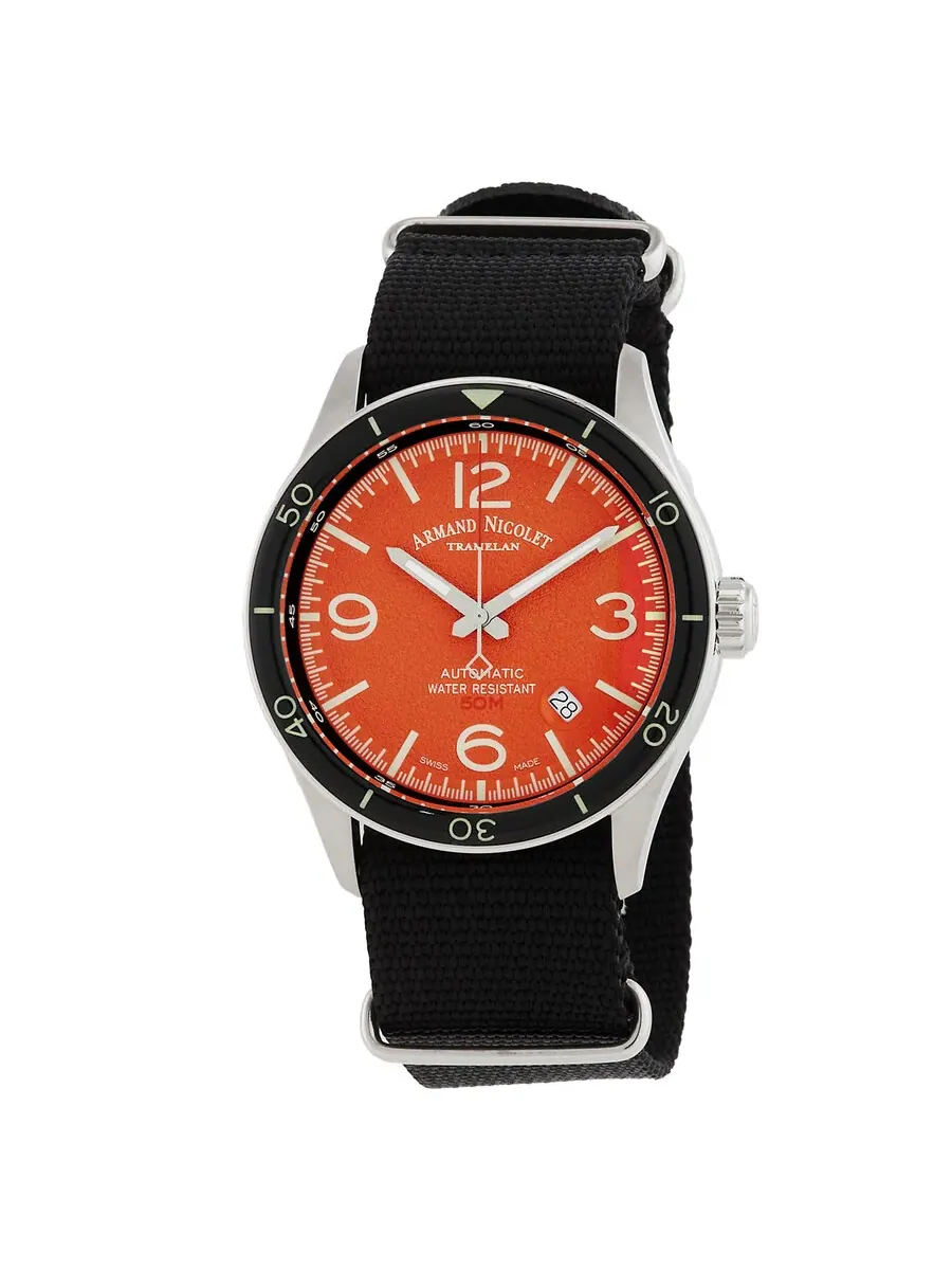 Мужские часы Armand Nicolet M2H Automatic с оранжевым циферблатом A740HNA-OR-BN22481AANN — изображение 1 из 3, оттенок черный